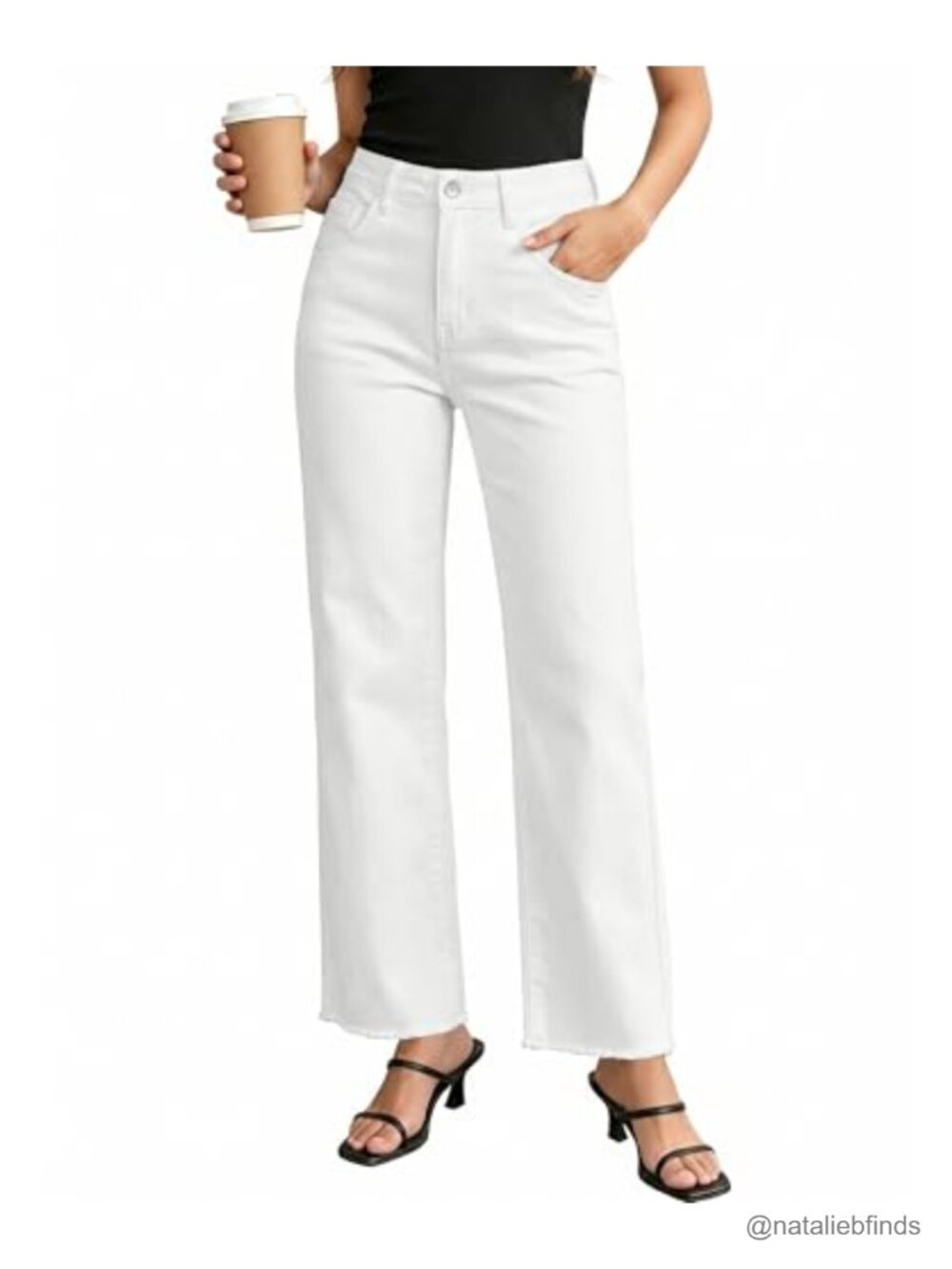 High Waisted Straight Leg Jeans Women Stretchy Frayed Raw Hem Loose Denim Pants